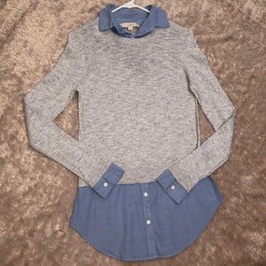 LOFT light Blue and Grey 2in1 Dress Shirt/Sweater